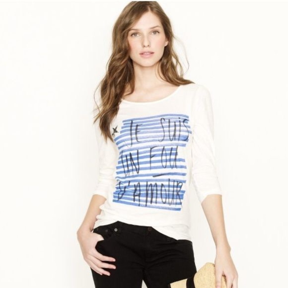J Crew Graphic Tee Shirt “Je suis un fou d’amour”